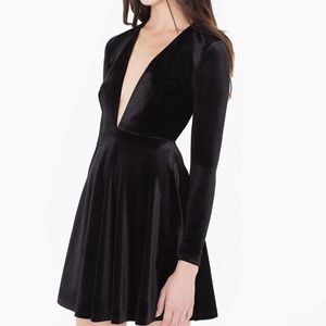 Black velvet deep v skater dress